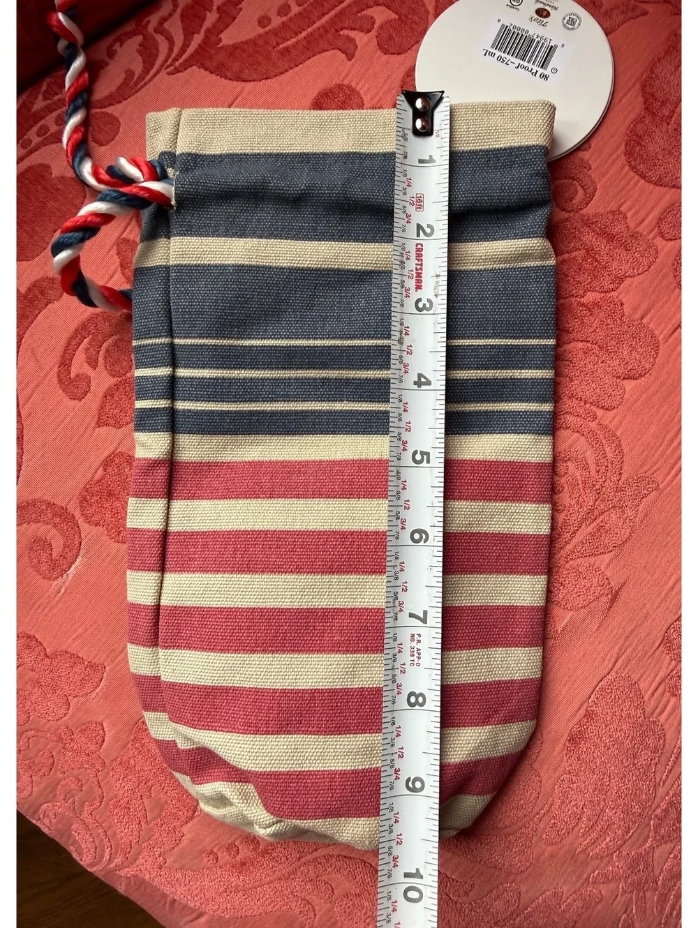 Tito’s Striped Canvas Drawstring Bag with Patriotic Twisted Cord
